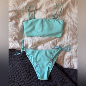 Roxy Mint Textured Bandeau Bikini Set NWOT